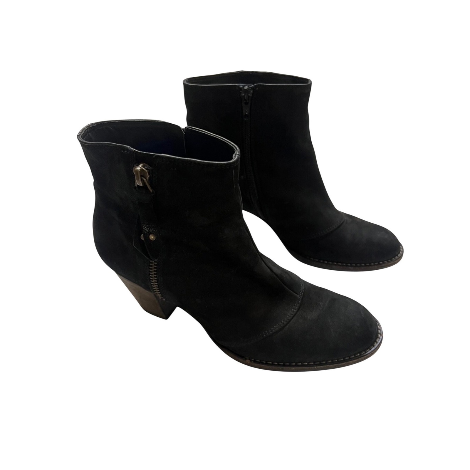 Paul Green Natick Black Suede Side Zip Block Heel Ankle Boots Uk 5 (Size 7 Us)